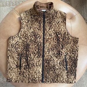 Allison Daley Quilted Leopard Animal Print Classic Mob Wife Zip Vest Women’s 20W